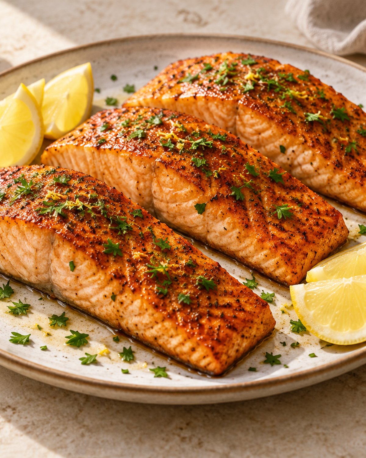 Finished Air Fryer Salmon (Quick 12-Minute Recipe), plated and ready to serve