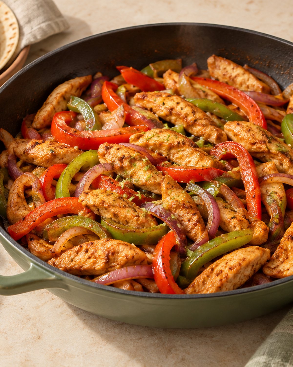 Finished Quick Chicken Fajita Skillet, plated and ready to serve