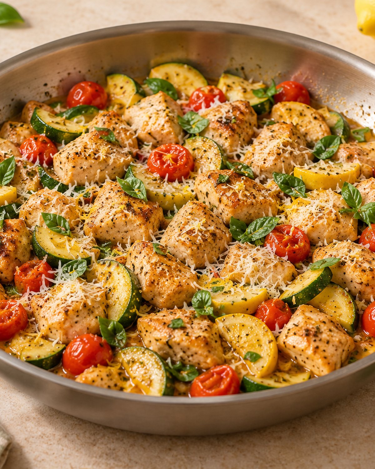 Finished Easy Chicken and Zucchini Skillet (20-Minute Dinner), plated and ready to serve