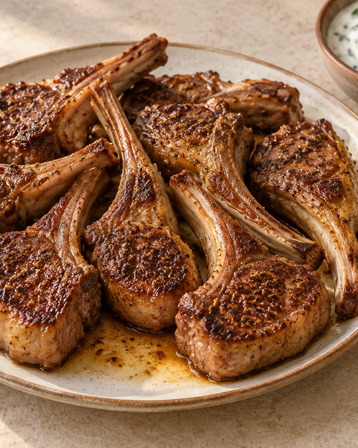Finished Easy Lamb Chops Recipe (Stovetop, 17 Minutes), plated and ready to serve