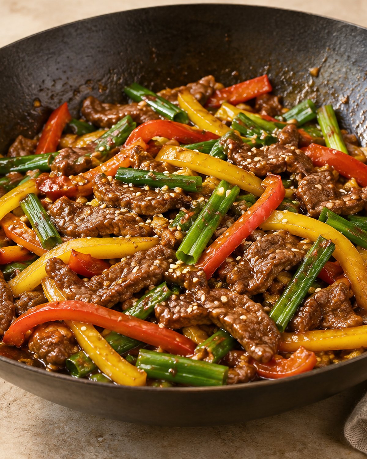 Finished Quick Beef Stir Fry with Easy Sauce (16 Minutes), plated and ready to serve