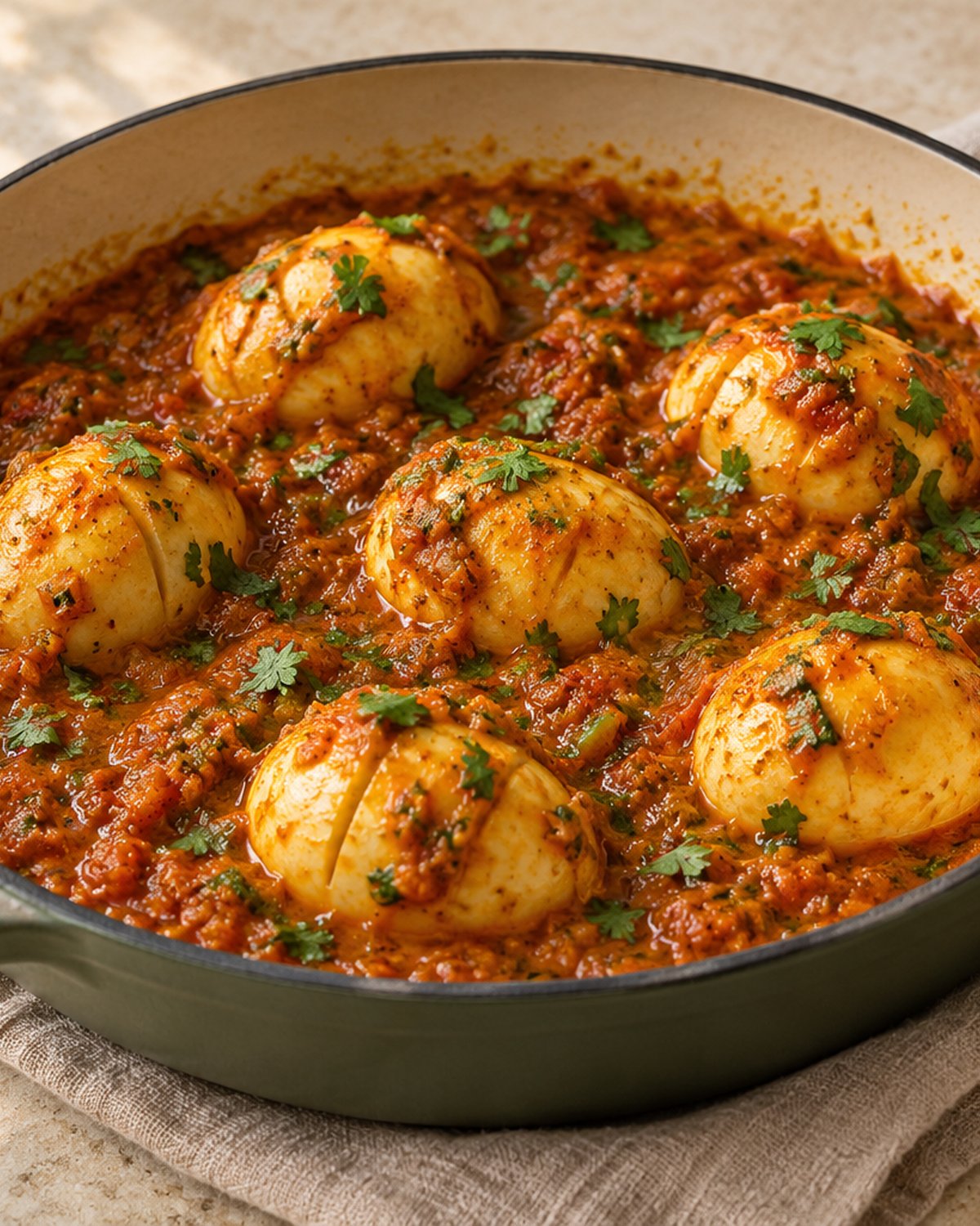 Finished Quick Egg Curry (Egg Masala) for Chapati or Rice, plated and ready to serve