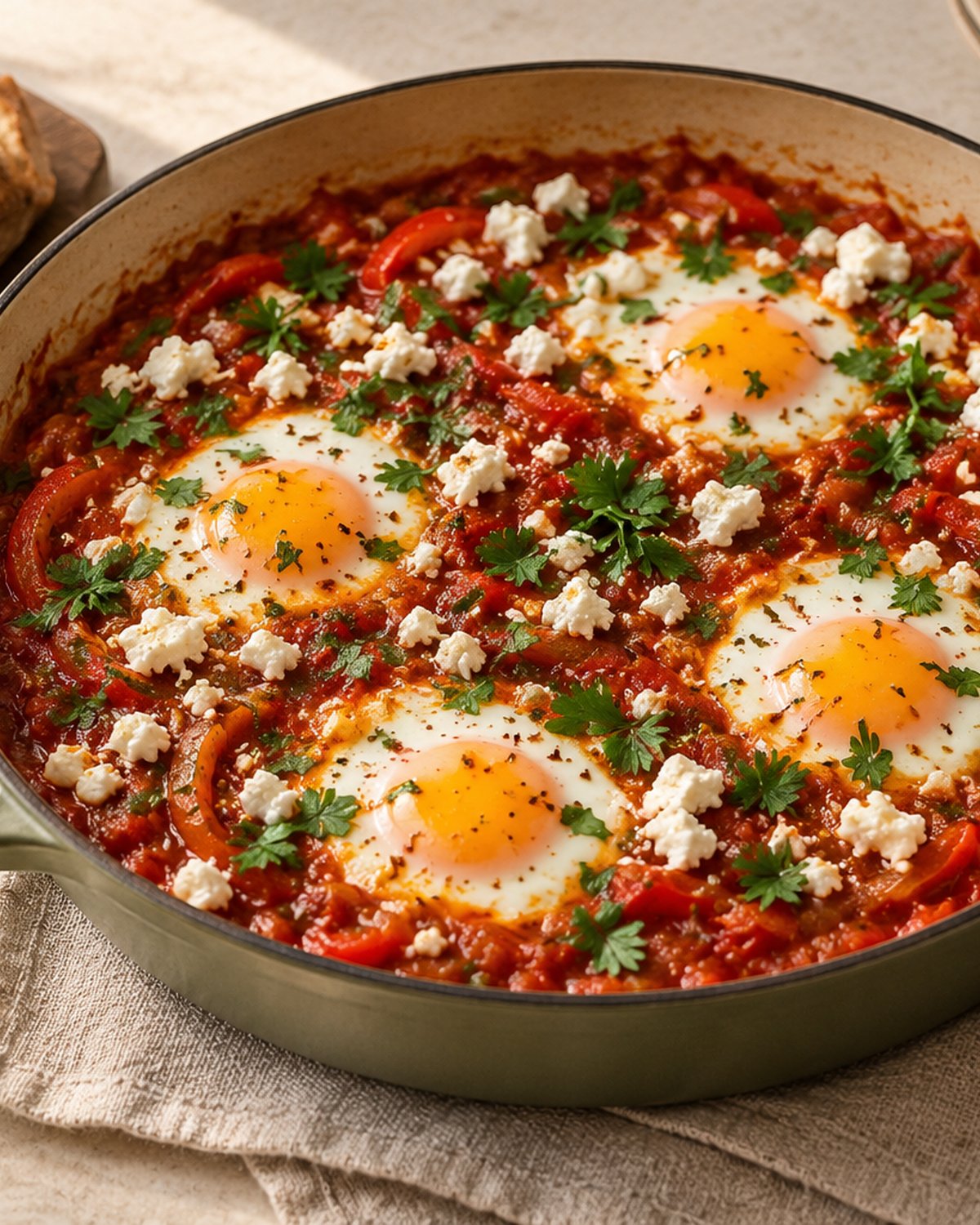 Finished Quick Shakshuka, plated and ready to serve