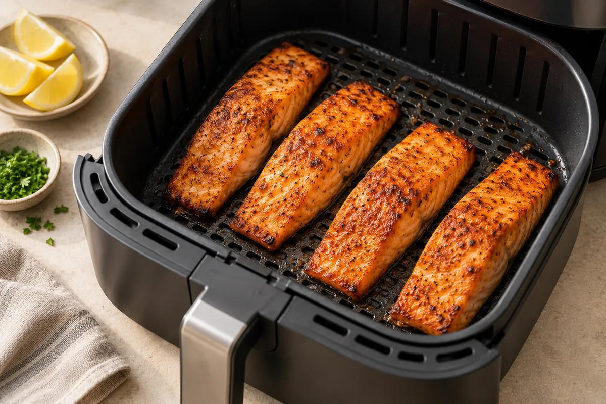 Air fry for 7 to 9 minutes without flipping, until the edges are browned and the thickest part flakes easily with a fork. Fillets about 3/4 inch thick need only 6 to 7 minutes; check them early.