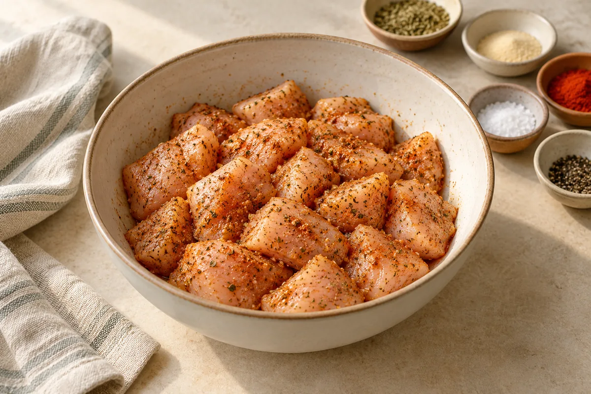 Pat the chicken dry and toss it with the Italian seasoning, garlic powder, paprika, 3/4 tsp of the salt and the pepper.