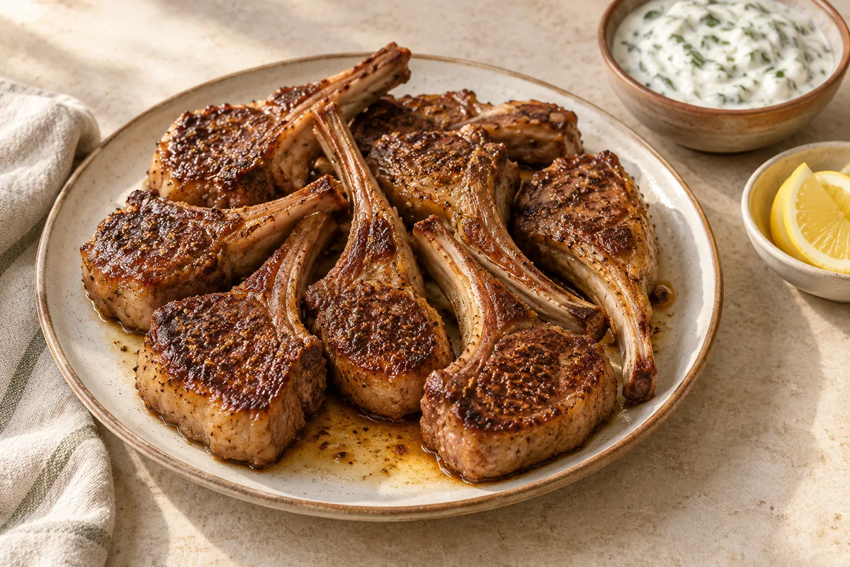 Move the chops to a plate, drizzle with the lemon juice and rest for 3 minutes. Serve with the mint yogurt and any pan juices.
