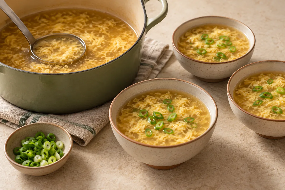 Stir in the sesame oil, taste and add salt if needed, then ladle into bowls and top with the green onions.