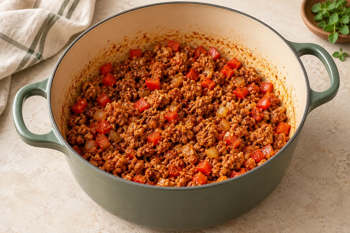 Stir in the garlic, chili powder, cumin, smoked paprika, oregano and salt and cook 1 minute until the spices smell toasty.