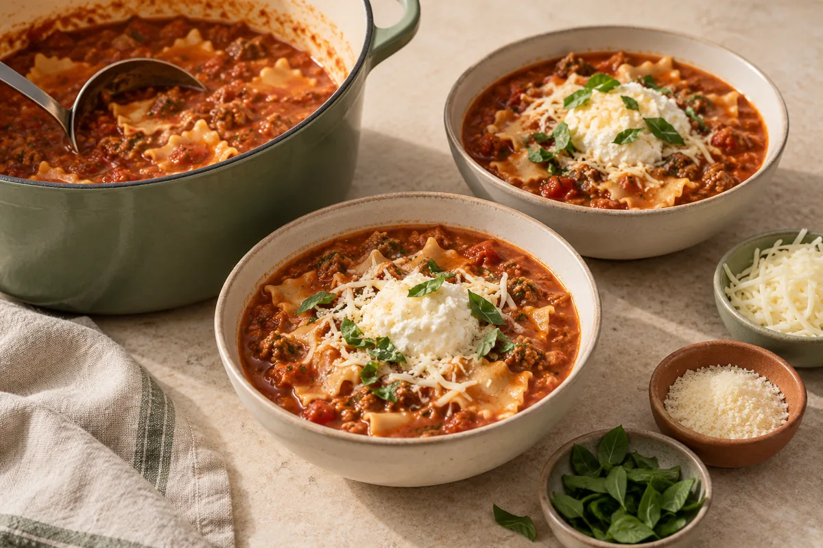 Ladle into bowls and top each with a spoonful of ricotta, a handful of mozzarella, parmesan and torn basil.