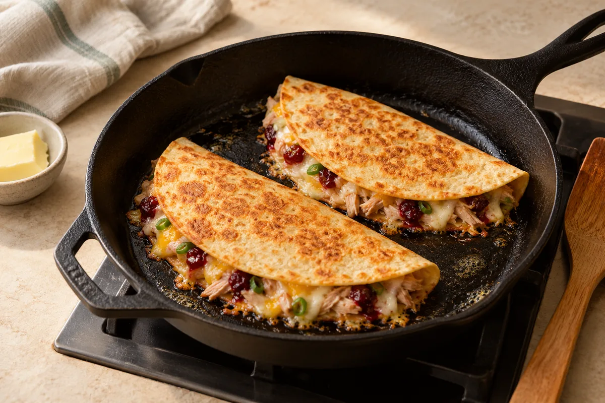 Heat a large cast-iron skillet or griddle over medium heat and brush with a little butter. Cook two quesadillas at a time for 2 to 3 minutes per side, until golden and crisp and the cheese is melted. Repeat with the rest.