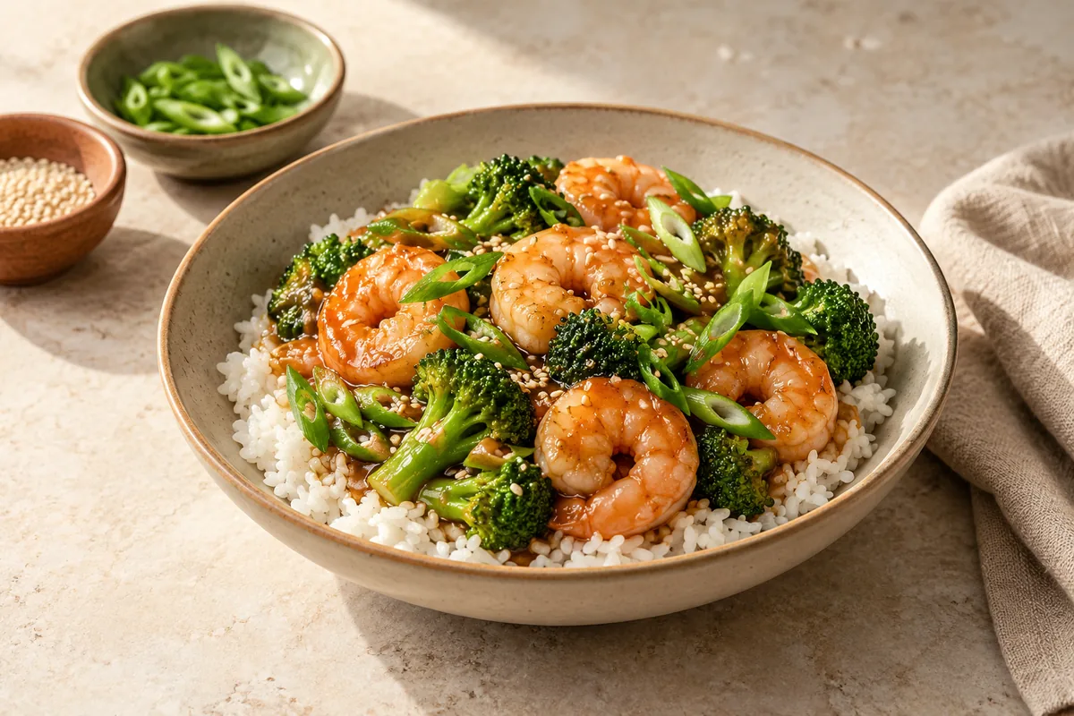 Serve over rice with green onion and sesame seeds.