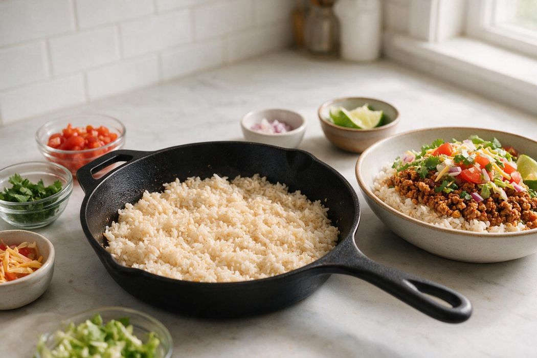 Speedy Turkey Taco Bowls step 2: Heat rice according to package directions